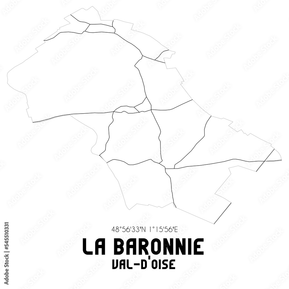 LA BARONNIE Val-d'Oise. Minimalistic street map with black and white lines.