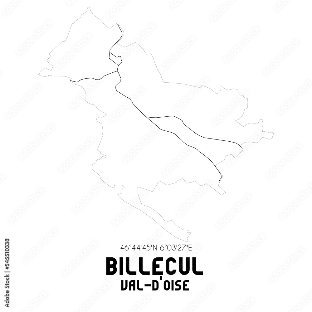 BILLECUL Val-d'Oise. Minimalistic street map with black and white lines.