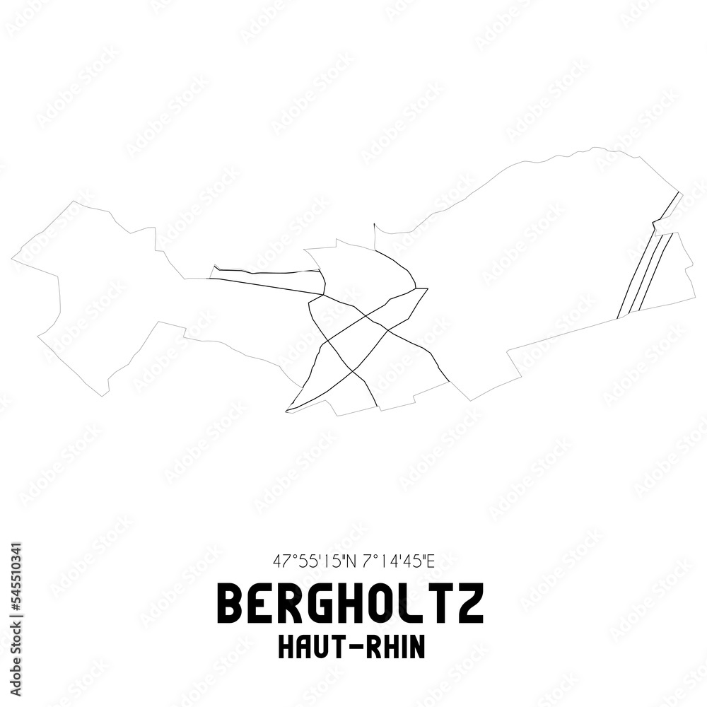 BERGHOLTZ HautRhin. Minimalistic street map with black and white lines