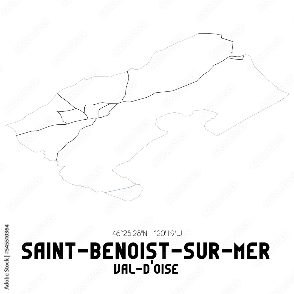 SAINT-BENOIST-SUR-MER Val-d'Oise. Minimalistic street map with black and white lines.