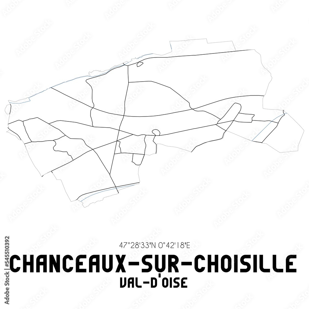 CHANCEAUX-SUR-CHOISILLE Val-d'Oise. Minimalistic street map with black and white lines. CHANCEAUX-SUR-CHOISILLE Val-d'Oise. Minimalistic street map with black and white lines.