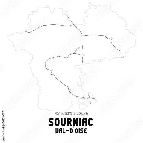 SOURNIAC Val-d Oise. Minimalistic street map with black and white lines.