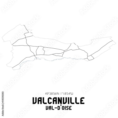 VALCANVILLE Val-d Oise. Minimalistic street map with black and white lines.