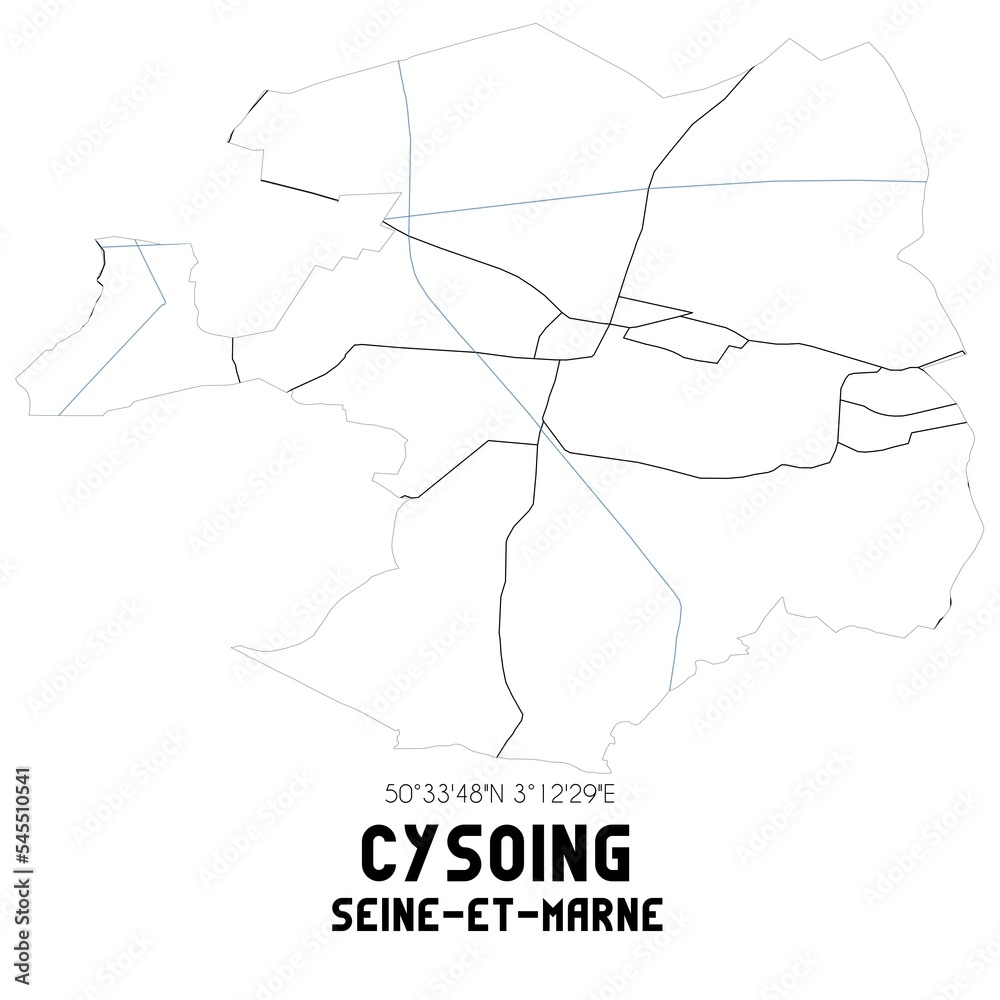CYSOING Seine-et-Marne. Minimalistic street map with black and white lines. CYSOING Seine-et-Marne. Minimalistic street map with black and white lines.