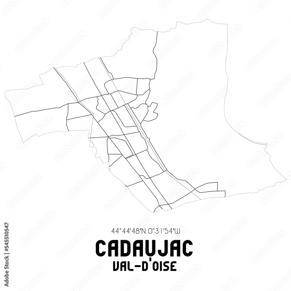 CADAUJAC Val-d'Oise. Minimalistic street map with black and white lines. CADAUJAC Val-d'Oise. Minimalistic street map with black and white lines.