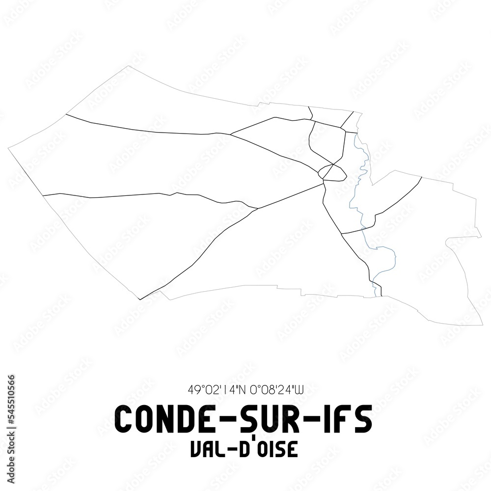 CONDE-SUR-IFS Val-d'Oise. Minimalistic street map with black and white lines.