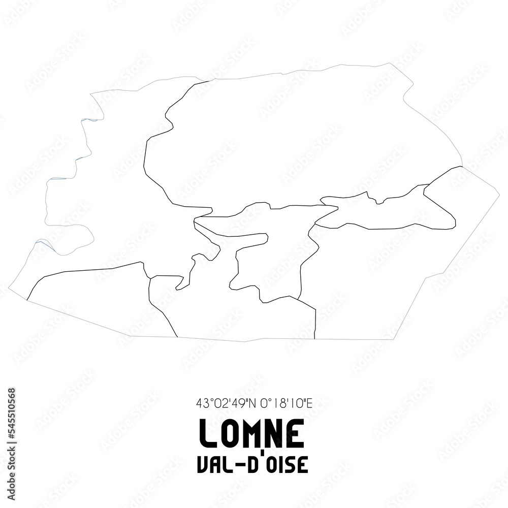 LOMNE Val-d'Oise. Minimalistic street map with black and white lines.