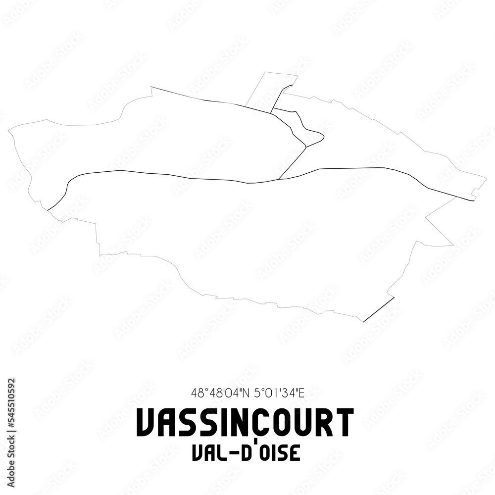 VASSINCOURT Val-d'Oise. Minimalistic street map with black and white lines.