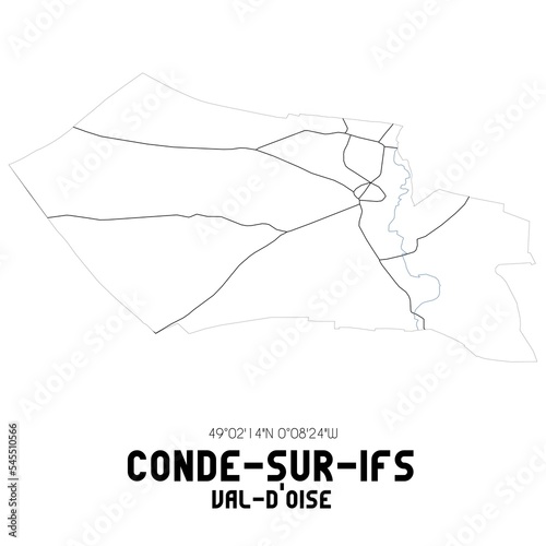 CONDE-SUR-IFS Val-d Oise. Minimalistic street map with black and white lines.