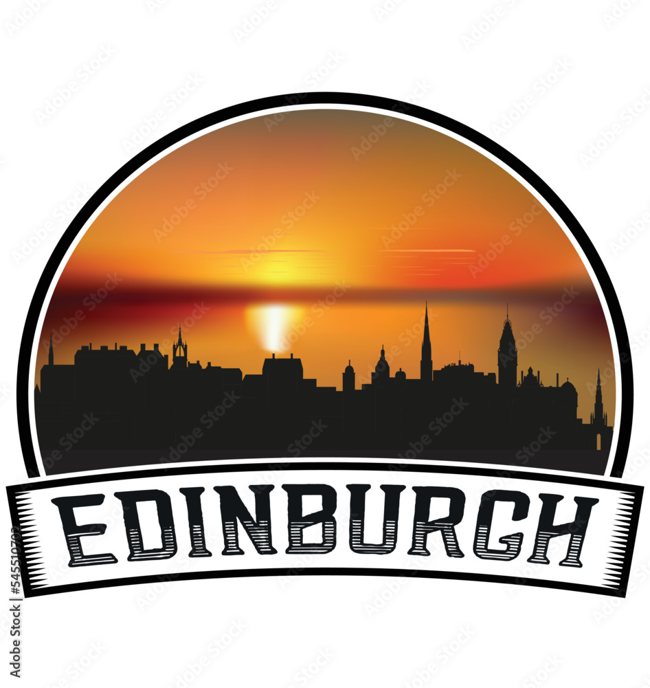 Edinburgh Scotland Skyline Sunset Travel Souvenir Sticker Logo Badge Stamp Emblem Coat of Arms Vector Illustration EPS