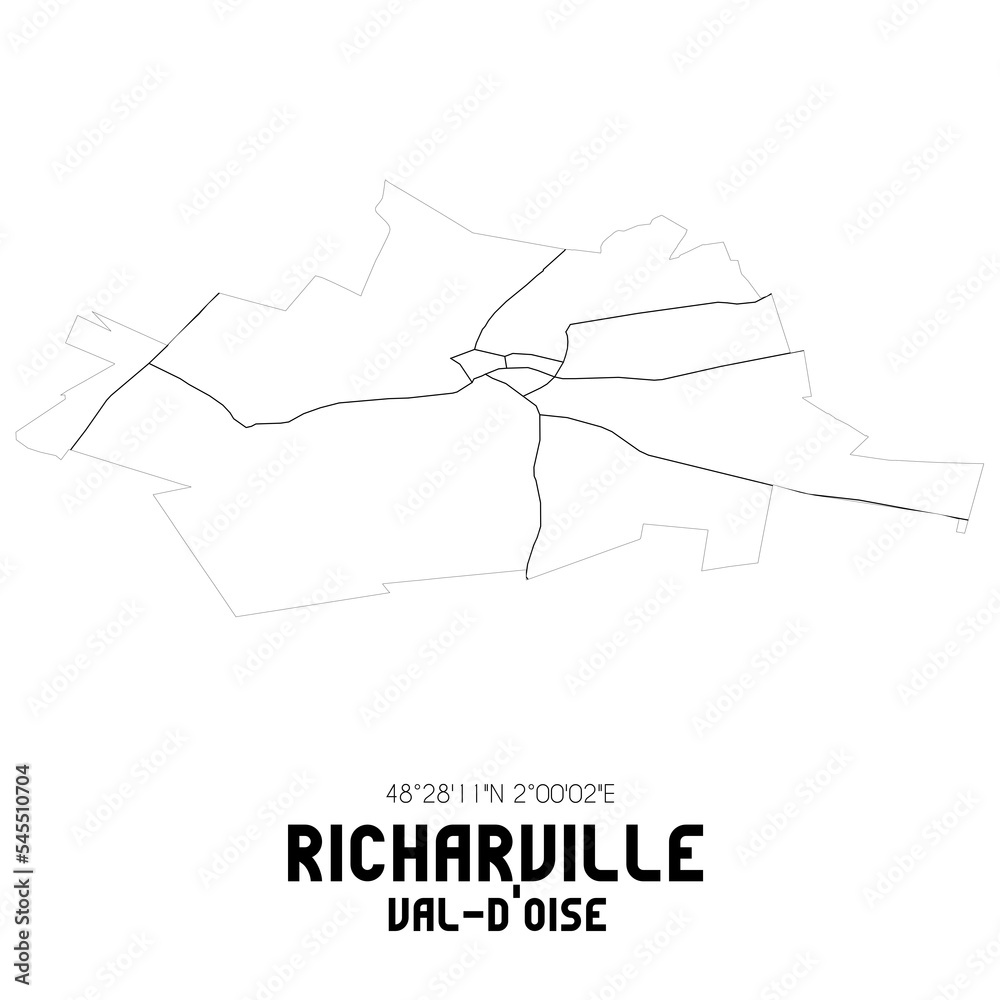 RICHARVILLE Val-d'Oise. Minimalistic street map with black and white lines. RICHARVILLE Val-d'Oise. Minimalistic street map with black and white lines.