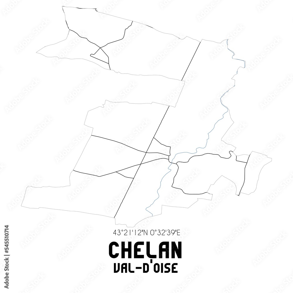 CHELAN Val-d'Oise. Minimalistic street map with black and white lines.
