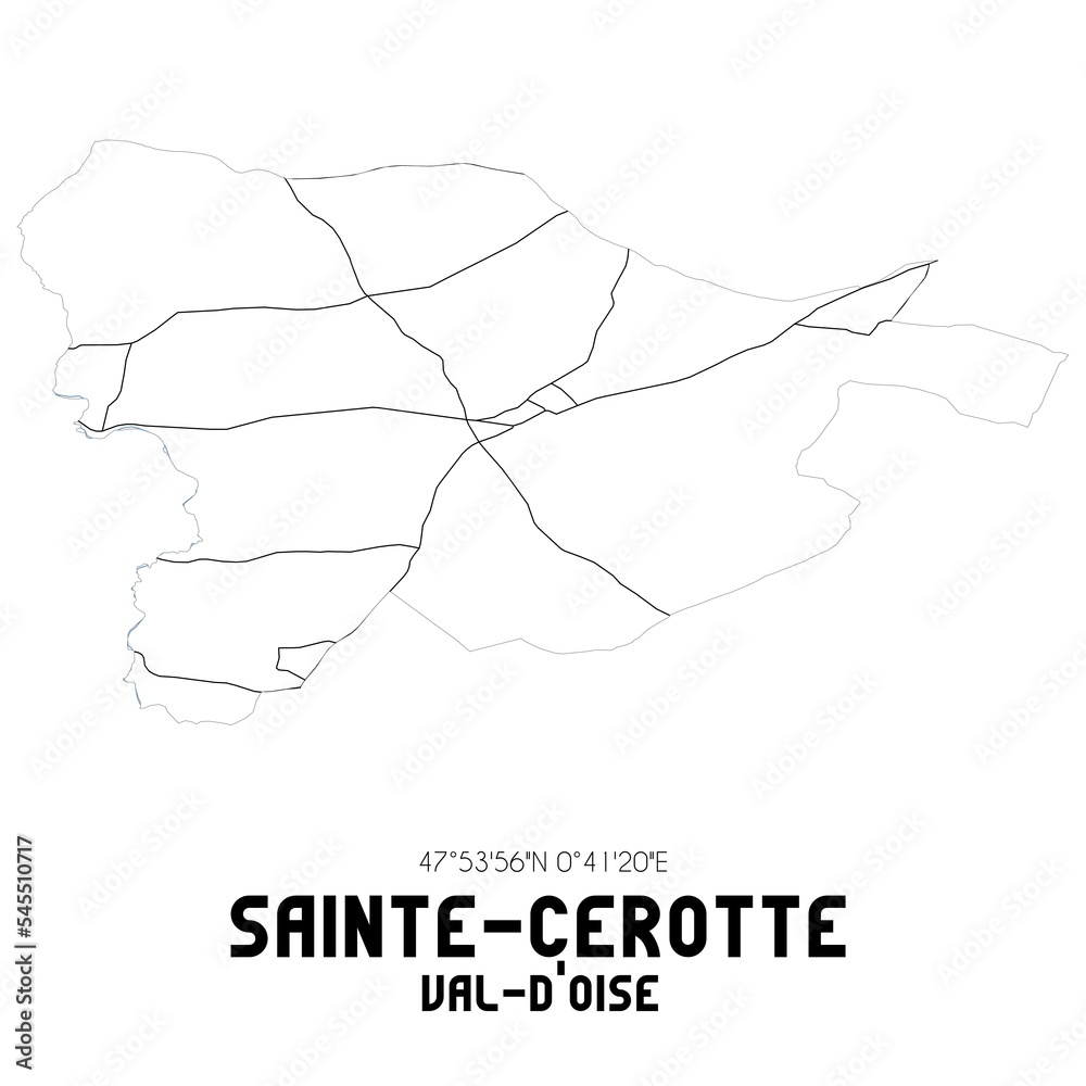 SAINTE-CEROTTE Val-d'Oise. Minimalistic street map with black and white lines.
