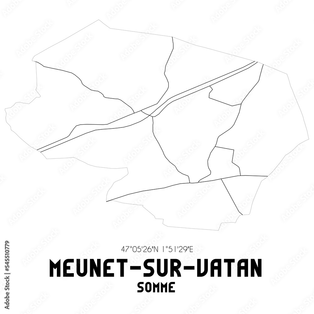 MEUNET-SUR-VATAN Somme. Minimalistic street map with black and white lines.