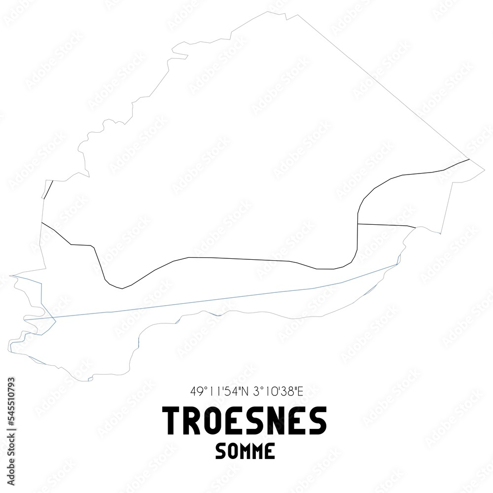 TROESNES Somme. Minimalistic street map with black and white lines.