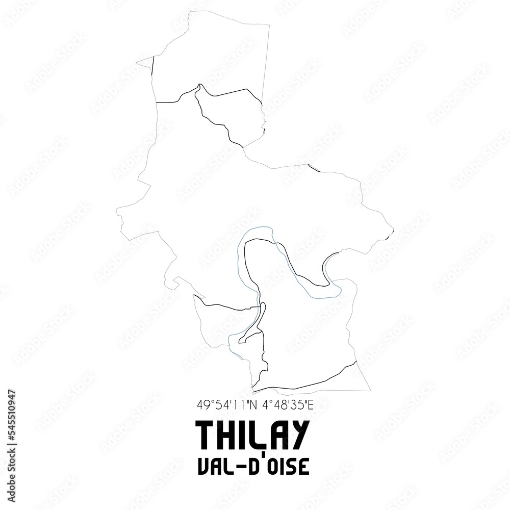 THILAY Val-d'Oise. Minimalistic street map with black and white lines. THILAY Val-d'Oise. Minimalistic street map with black and white lines.