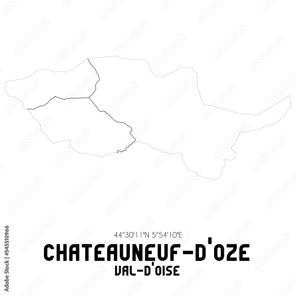 CHATEAUNEUF-D'OZE Val-d'Oise. Minimalistic street map with black and white lines.