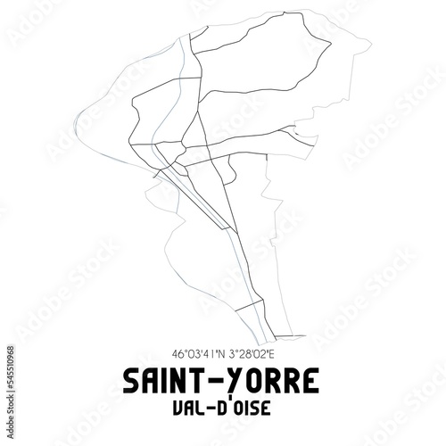 SAINT-YORRE Val-d'Oise. Minimalistic street map with black and white lines.