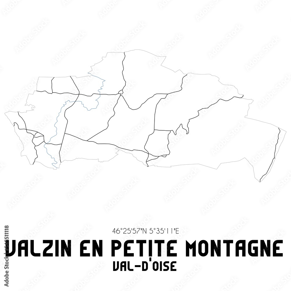 VALZIN EN PETITE MONTAGNE Val-d'Oise. Minimalistic street map with black and white lines.
