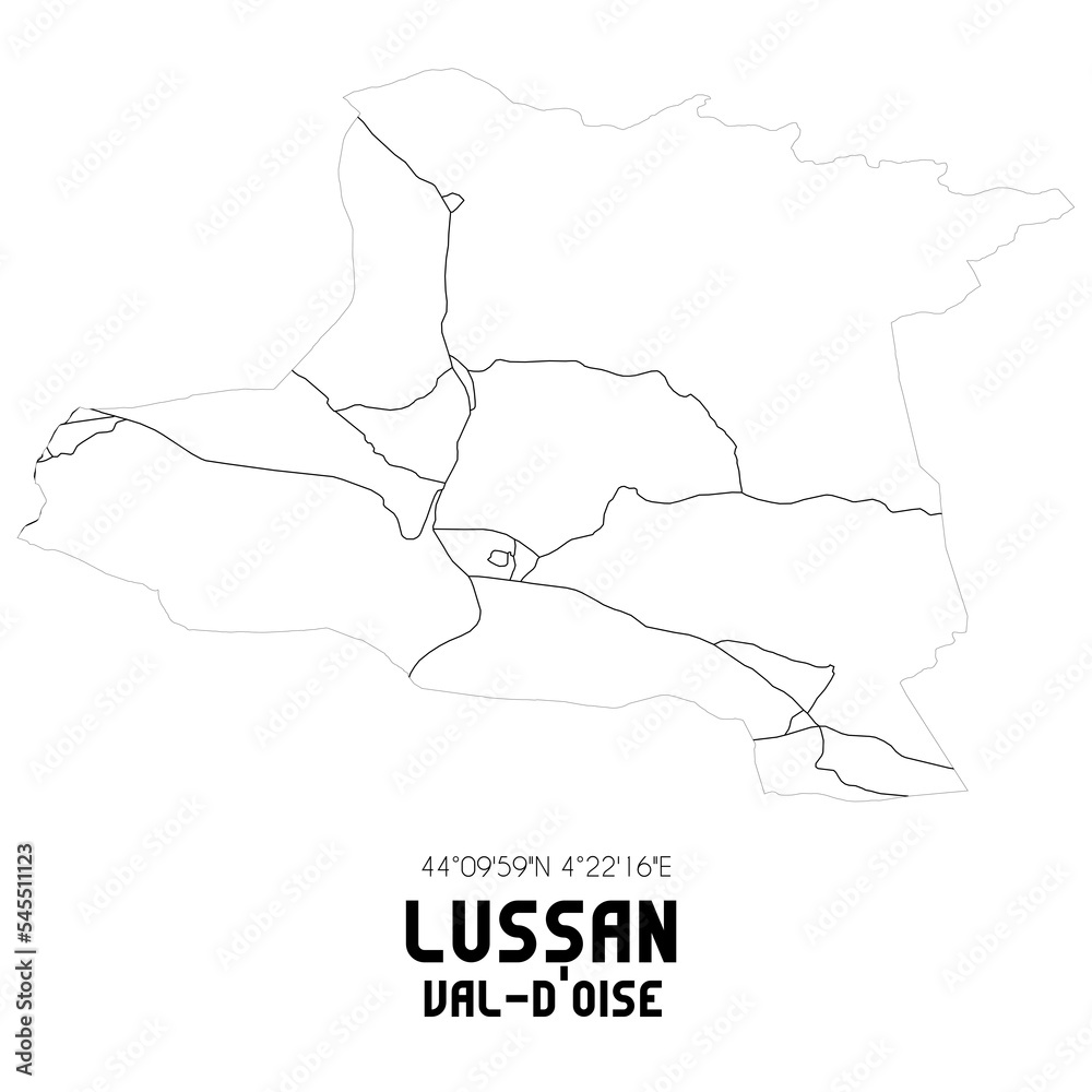 LUSSAN Val-d'Oise. Minimalistic street map with black and white lines.