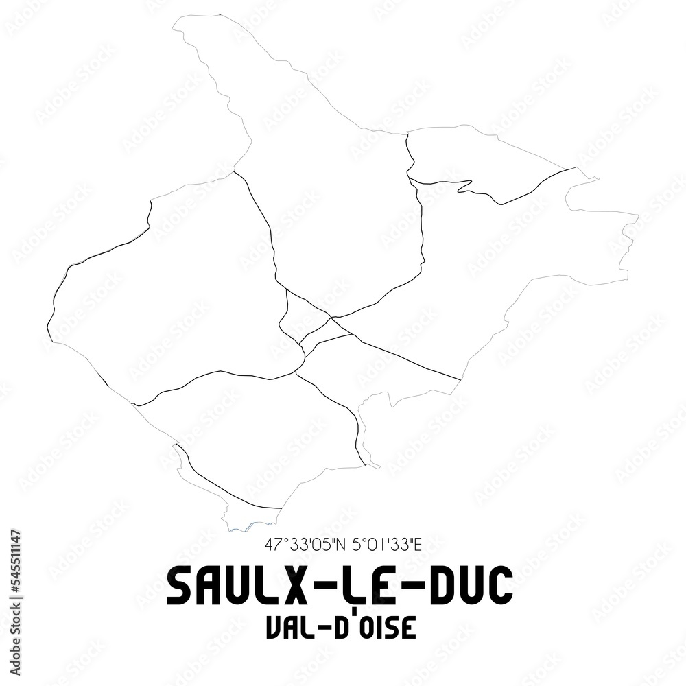 SAULX-LE-DUC Val-d'Oise. Minimalistic street map with black and white lines.