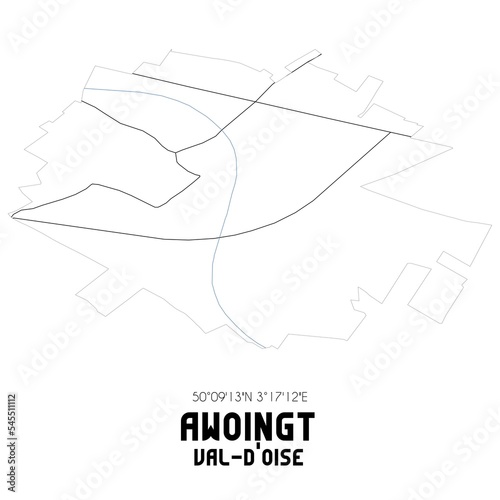 AWOINGT Val-d'Oise. Minimalistic street map with black and white lines.