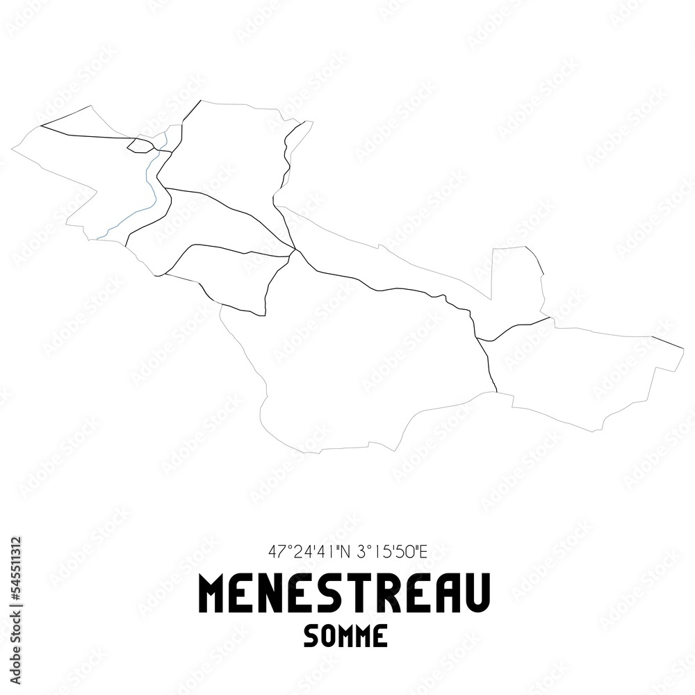 MENESTREAU Somme. Minimalistic street map with black and white lines.