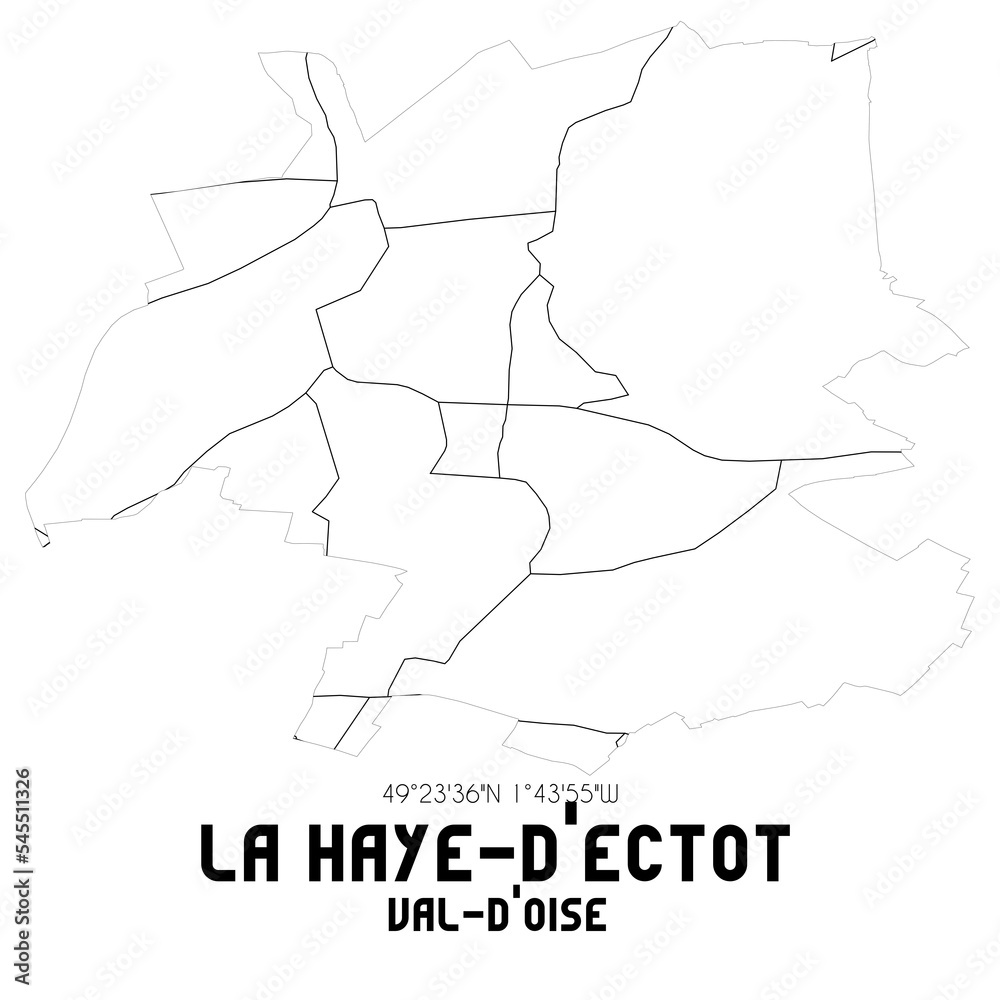 LA HAYE-D'ECTOT Val-d'Oise. Minimalistic street map with black and white lines.