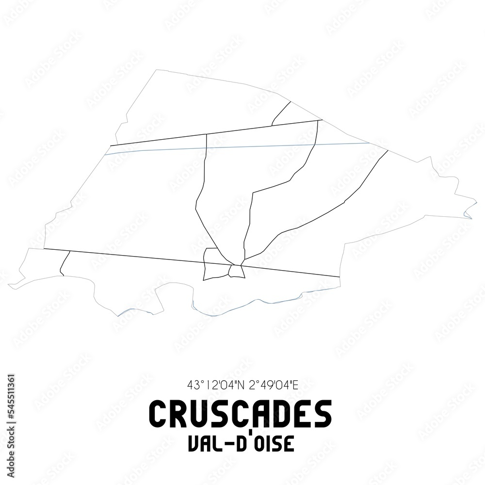 CRUSCADES Val-d'Oise. Minimalistic street map with black and white lines.