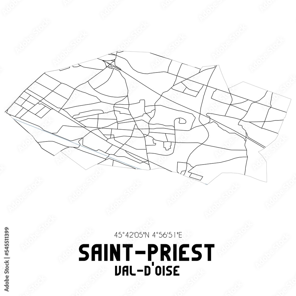 SAINT-PRIEST Val-d'Oise. Minimalistic street map with black and white lines.