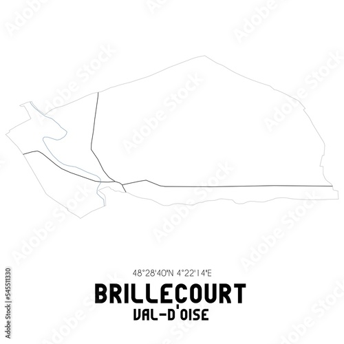 BRILLECOURT Val-d'Oise. Minimalistic street map with black and white lines.