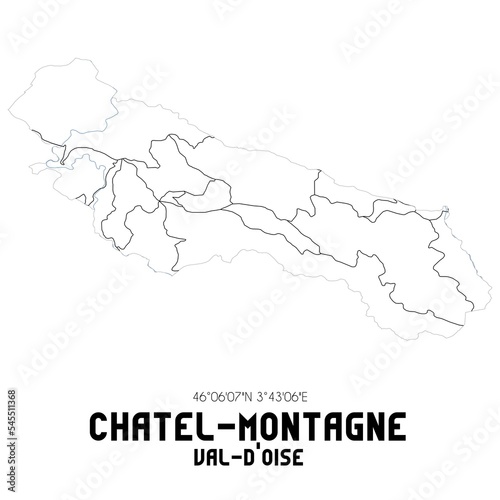 CHATEL-MONTAGNE Val-d'Oise. Minimalistic street map with black and white lines.