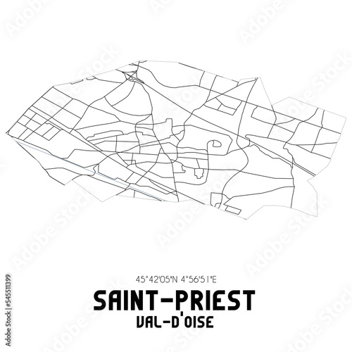 SAINT-PRIEST Val-d'Oise. Minimalistic street map with black and white lines.