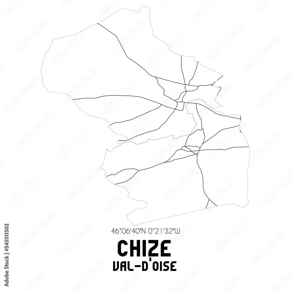 CHIZE Val-d'Oise. Minimalistic street map with black and white lines. CHIZE Val-d'Oise. Minimalistic street map with black and white lines.