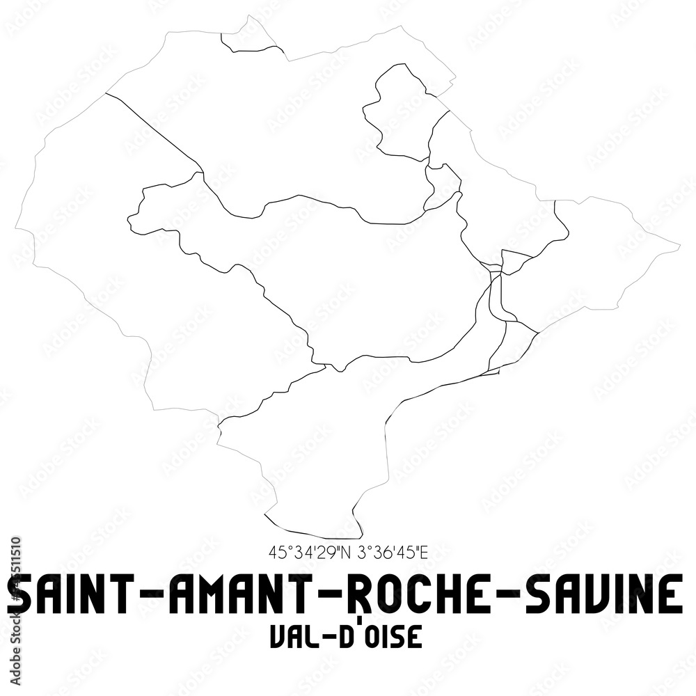 SAINT-AMANT-ROCHE-SAVINE Val-d'Oise. Minimalistic street map with black and white lines.