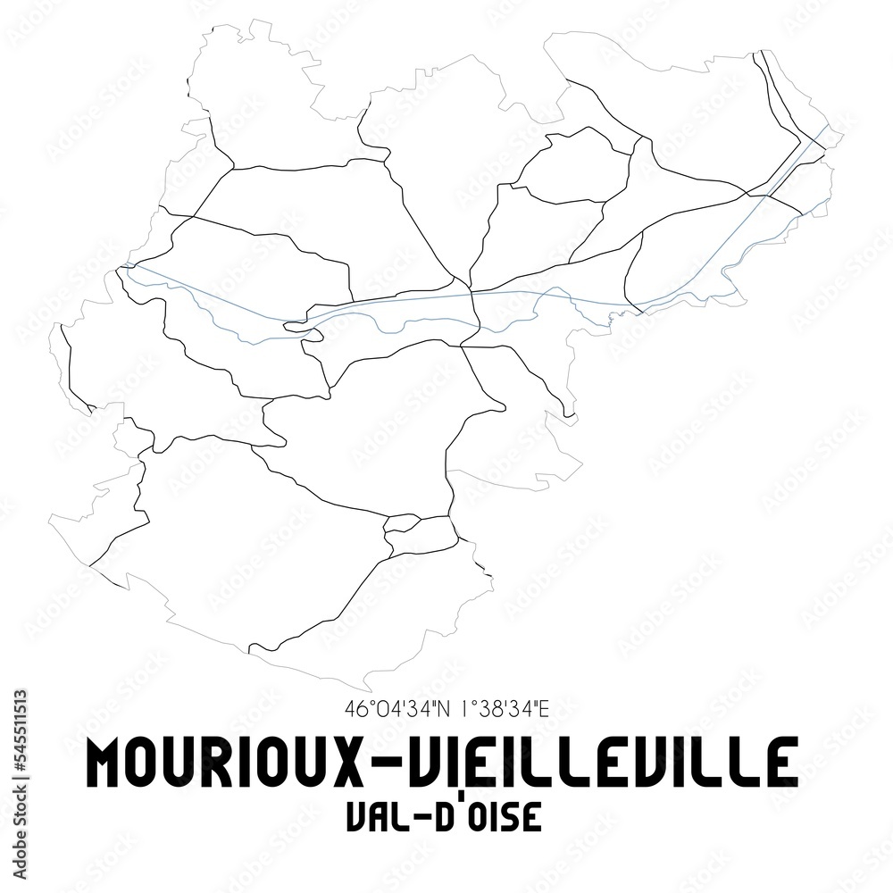 MOURIOUX-VIEILLEVILLE Val-d'Oise. Minimalistic street map with black and white lines.