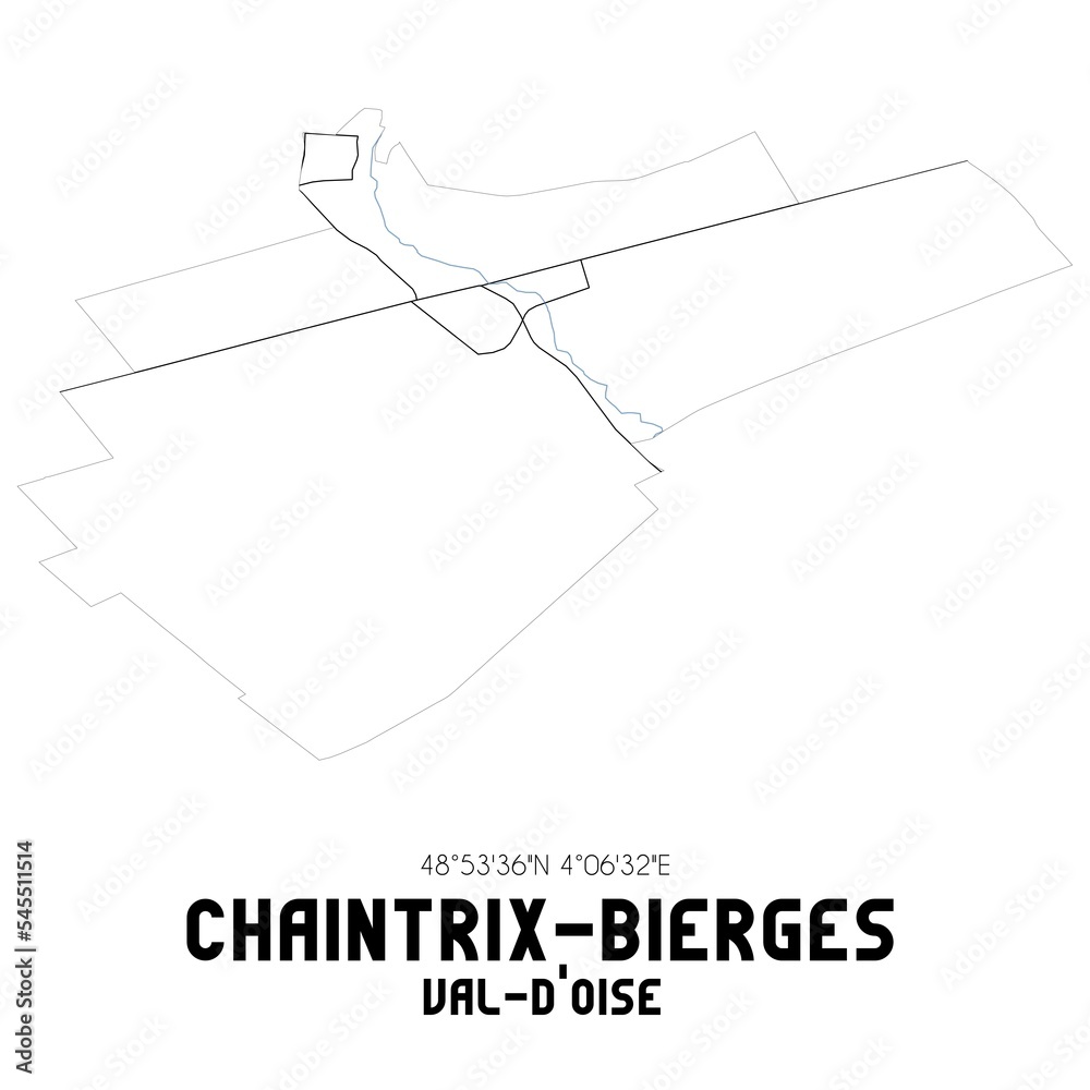 CHAINTRIX-BIERGES Val-d'Oise. Minimalistic street map with black and white lines.
