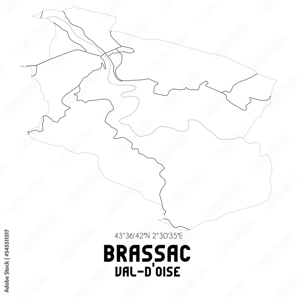 BRASSAC Val-d'Oise. Minimalistic street map with black and white lines.