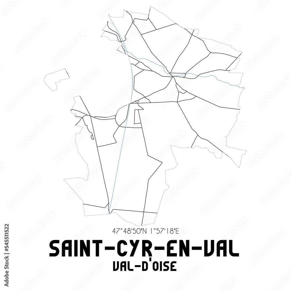 SAINT-CYR-EN-VAL Val-d'Oise. Minimalistic street map with black and white lines.