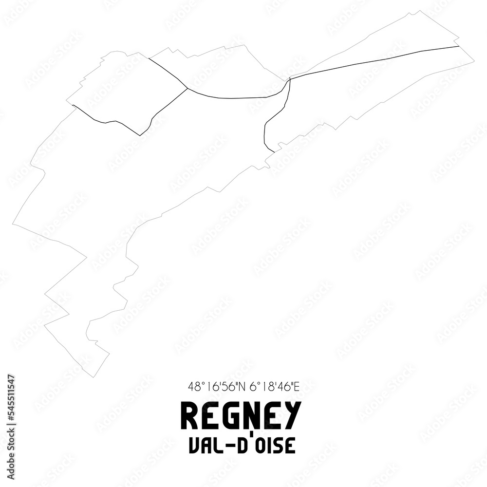 REGNEY Val-d'Oise. Minimalistic street map with black and white lines.