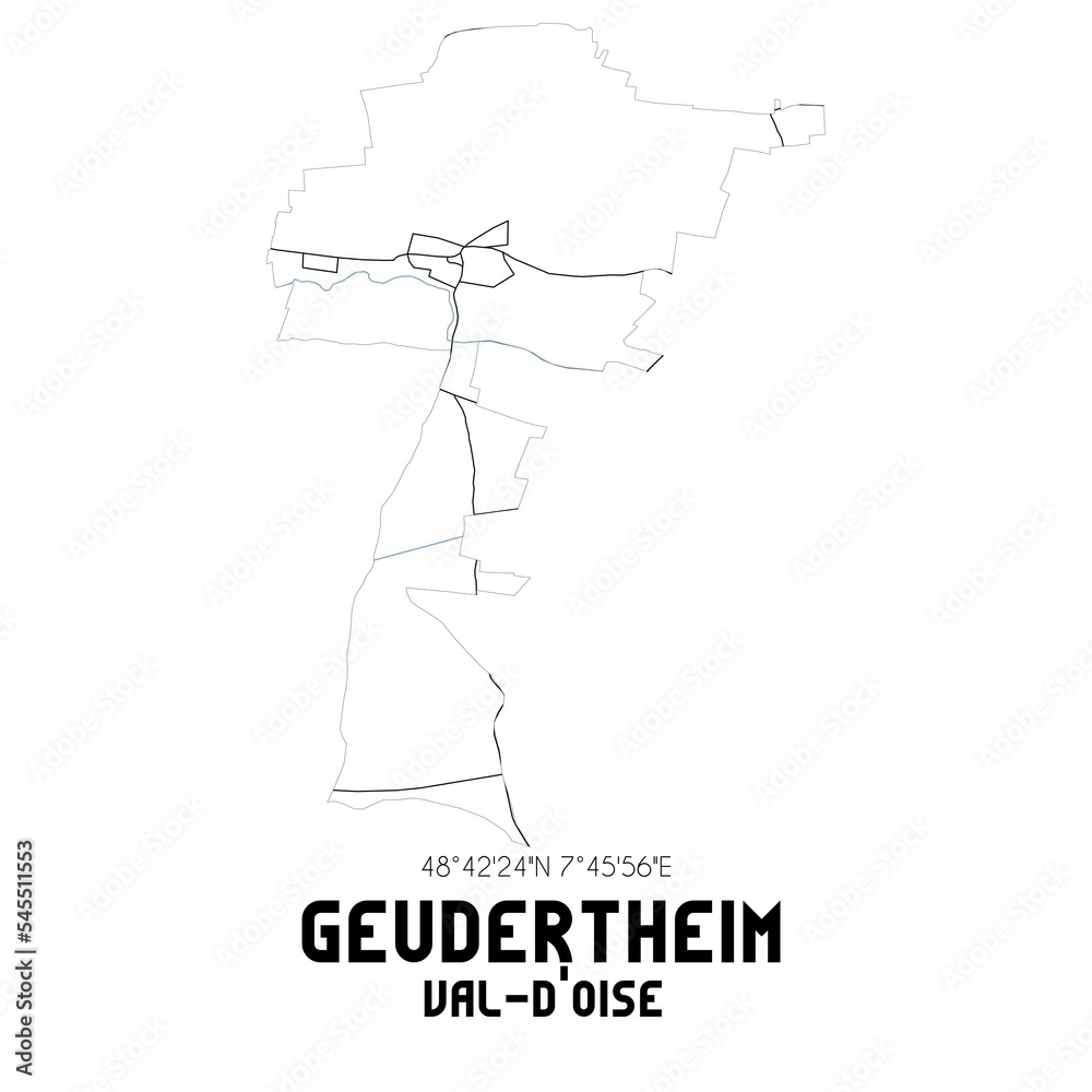 GEUDERTHEIM Val-d'Oise. Minimalistic street map with black and white lines.