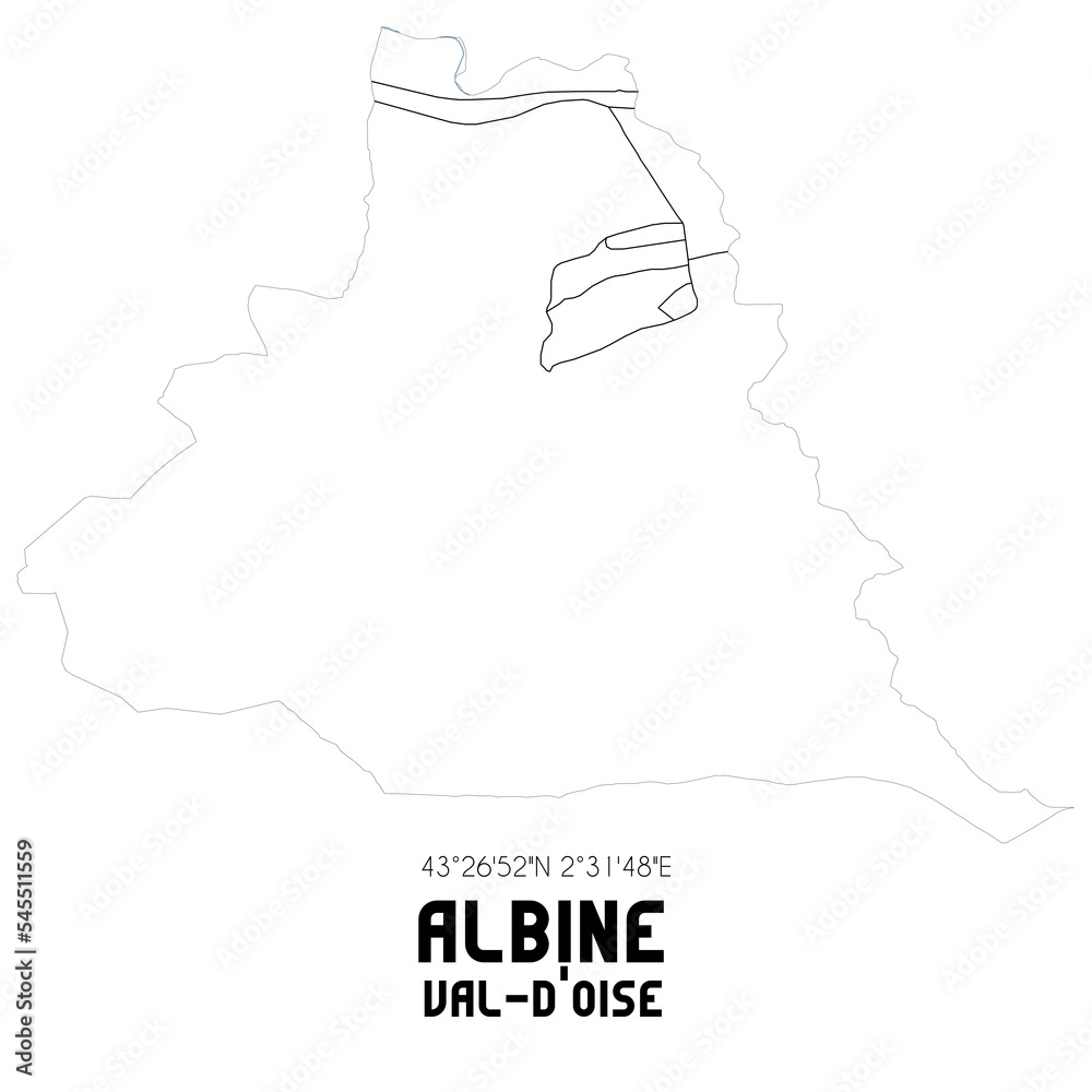 ALBINE Val-d'Oise. Minimalistic street map with black and white lines.