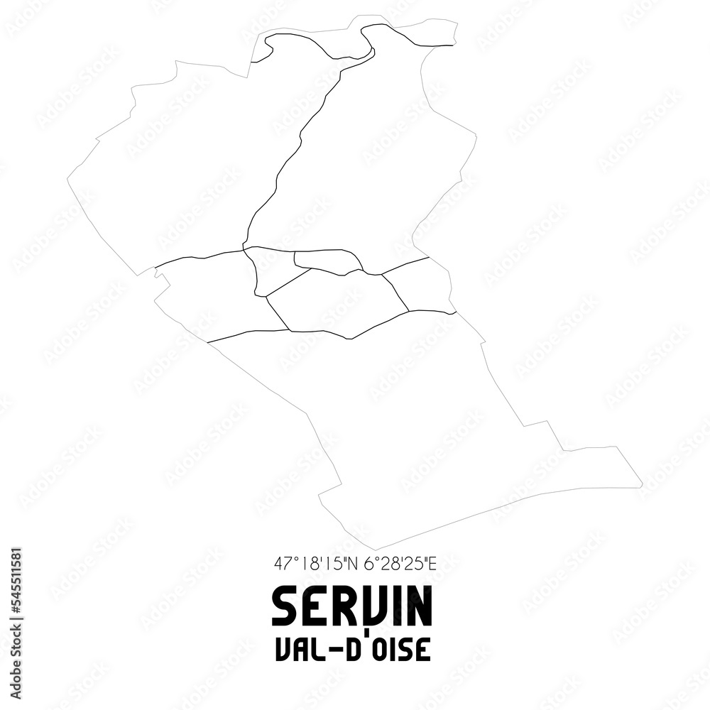 SERVIN Val-d'Oise. Minimalistic street map with black and white lines. SERVIN Val-d'Oise. Minimalistic street map with black and white lines.