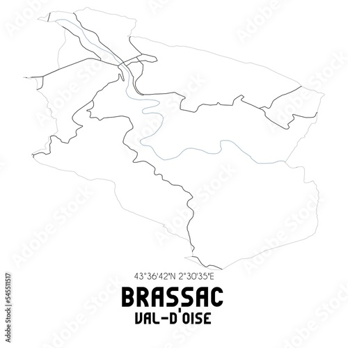 BRASSAC Val-d Oise. Minimalistic street map with black and white lines.