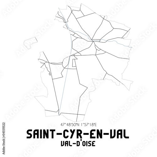 SAINT-CYR-EN-VAL Val-d Oise. Minimalistic street map with black and white lines.