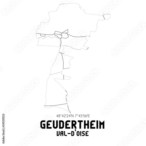 GEUDERTHEIM Val-d Oise. Minimalistic street map with black and white lines.