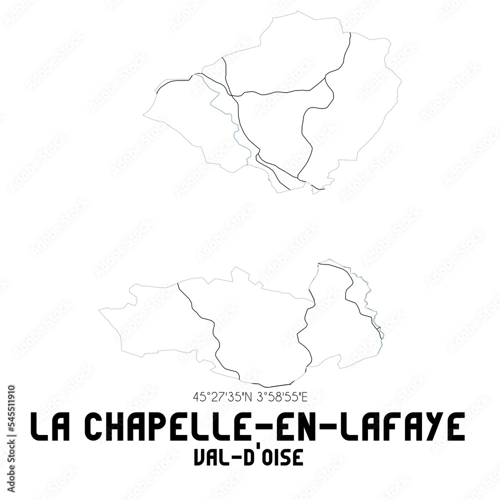 LA CHAPELLE-EN-LAFAYE Val-d'Oise. Minimalistic street map with black and white lines.