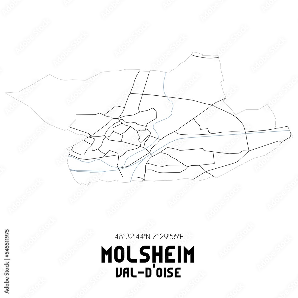 MOLSHEIM Val-d'Oise. Minimalistic street map with black and white lines.
