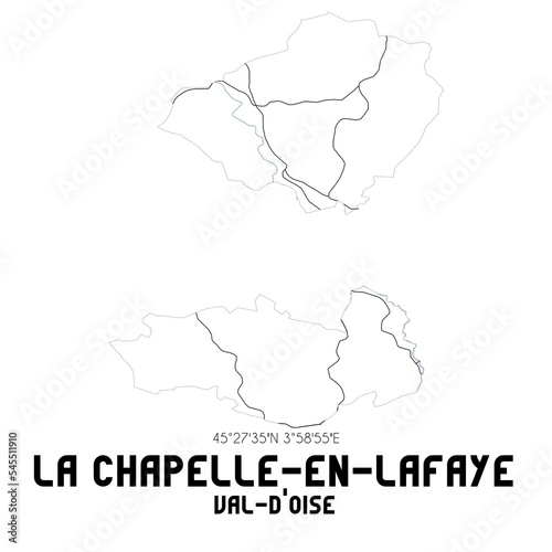 LA CHAPELLE-EN-LAFAYE Val-d Oise. Minimalistic street map with black and white lines.