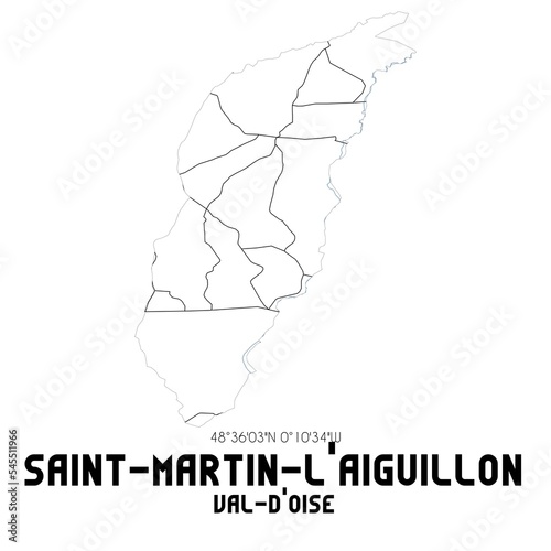 SAINT-MARTIN-L'AIGUILLON Val-d'Oise. Minimalistic street map with black and white lines.